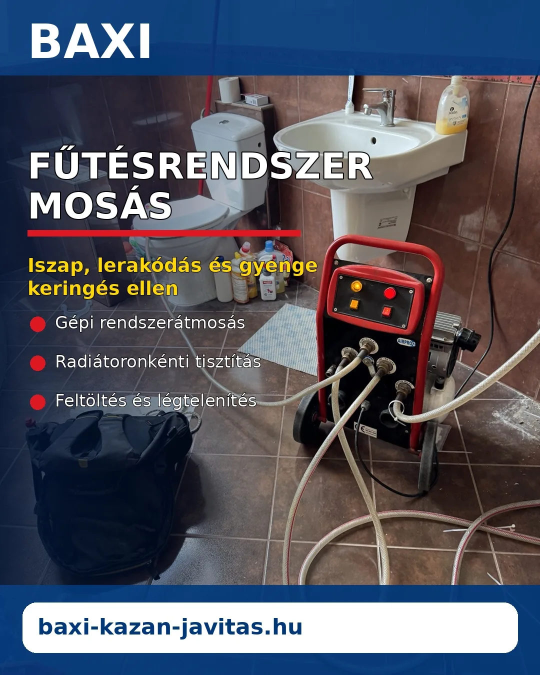 Fűtésrendszer mosás Fűtésrendszer mosás géppel BAXI kazán mellett – PROVI-DOMUS Kft.